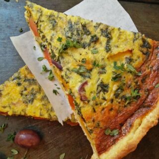 . Roast Butternut and Spinach Quiche with olives