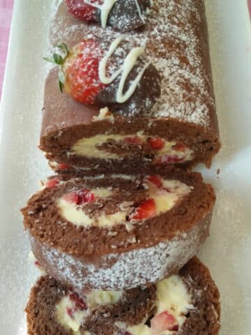 Marscapone and Strawberry filled Chocolate Swiss Roll