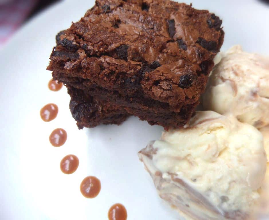 Warm Fudgey Brownies with Chocolate Swirl Ice Cream