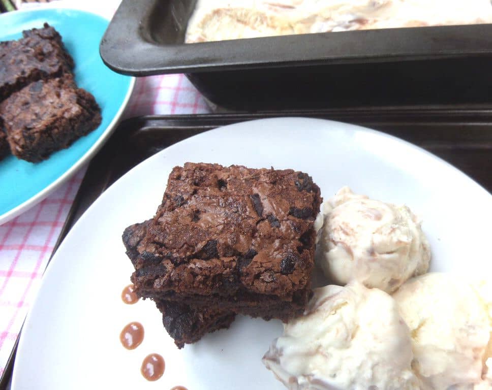 Warm Fudgey Brownies with Chocolate Swirl Ice Cream