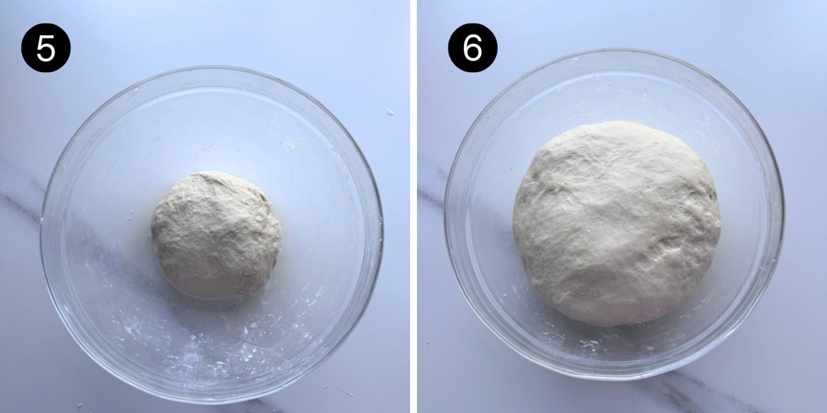 Easy Homemade Pita Bread steps 5 and 6 mixing to form a soft dough left to double for 1 hour