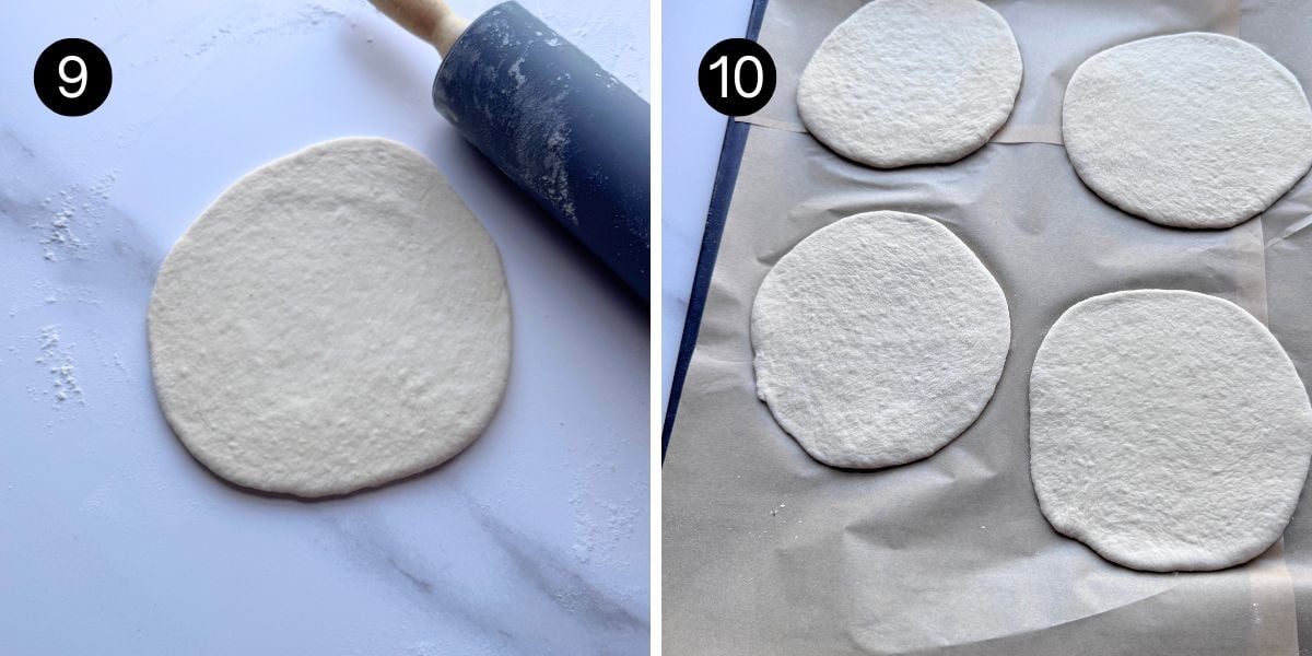 Easy Homemade Pita Bread steps 9 and 10. roll out each ball place on baking tray