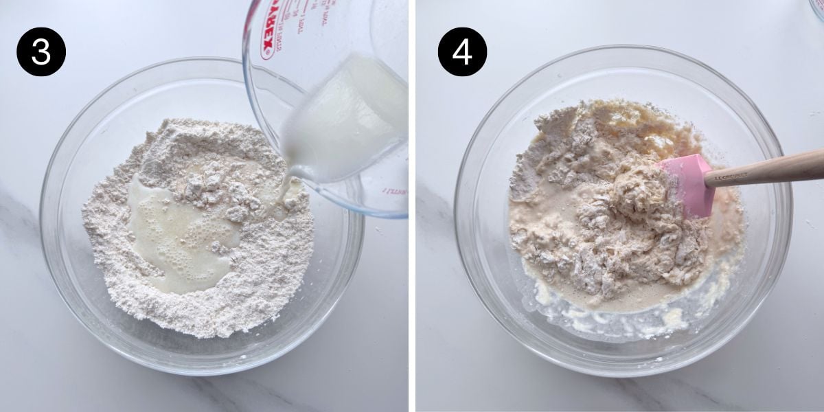 Greek Pita Flatbread steps 3 and 4 combining to soft dough