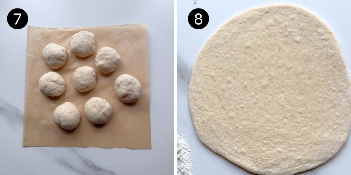 Greek Pita Flatbread steps 7 and 8 shaping and rolling