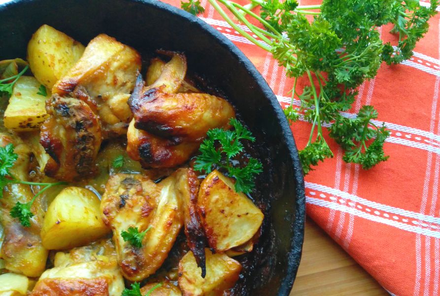 Honey Mustard Roast Chicken with Potatoes and Onions