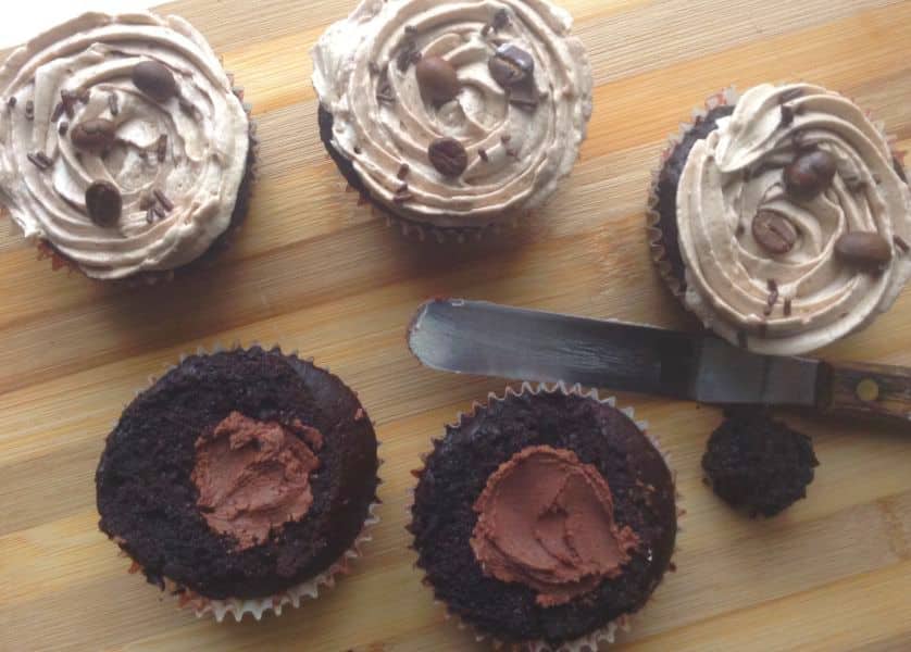 Coffee Cupcakes with Chocolate Ganache Filling