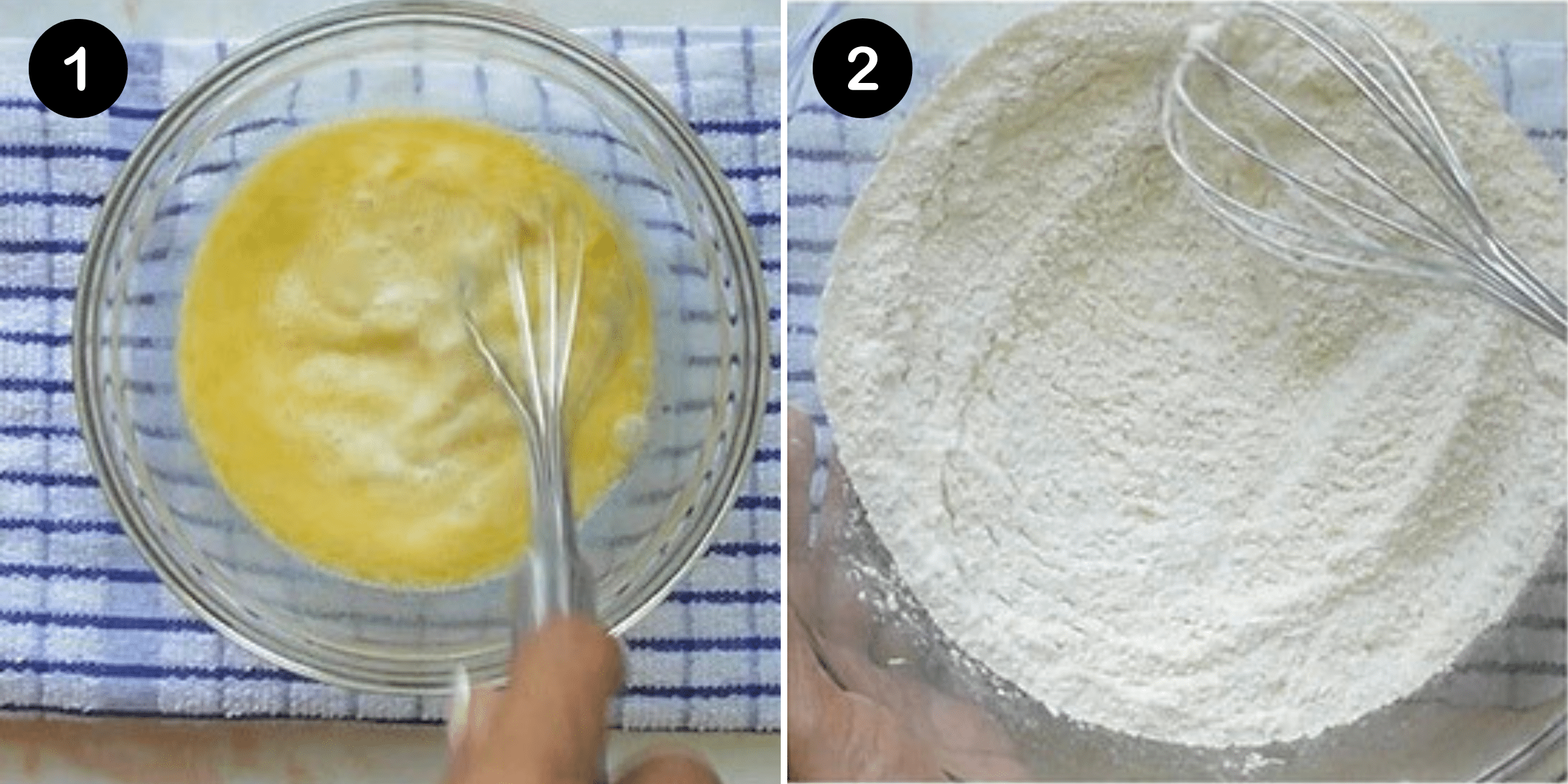 Wet ingredients: Whisk together melted butter, oil and milk in a large bowl and set aside.
Dry ingredients: In a separate bowl, whisk together the flour, baking powder, sugar and salt.