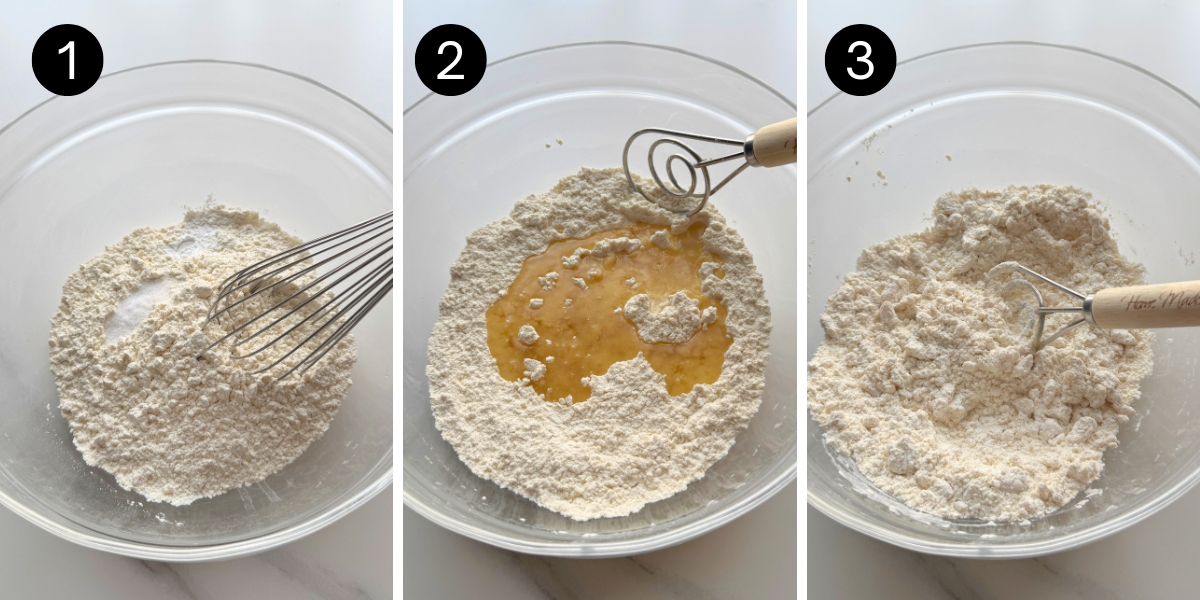 Homemade flour tortillas steps 1,2 and 3