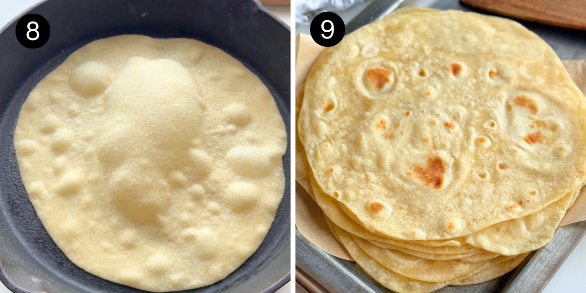 Homemade flour tortillas steps 8 and 9