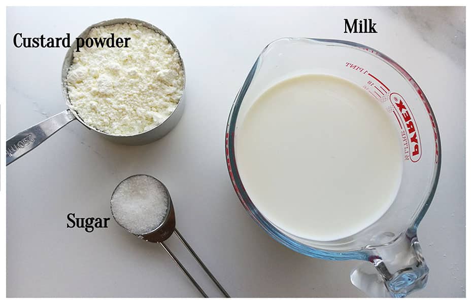 Ingredients needed to turn custard powder into a creamy pourable custard