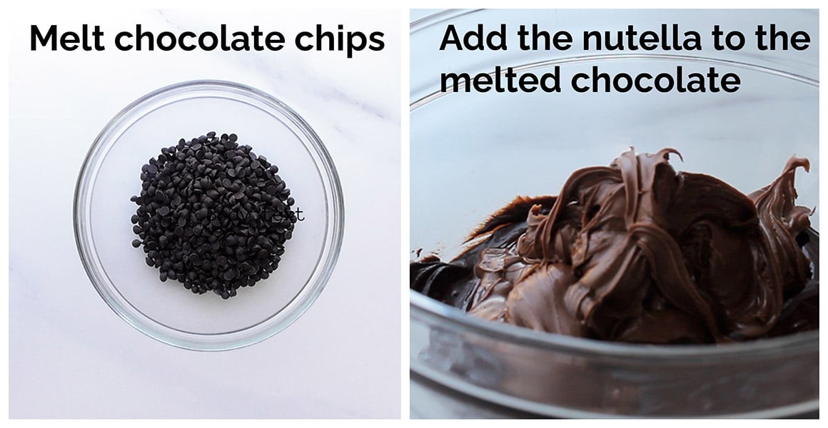 Melt the chocolate, Stir the Nutella into the melted chocolate 