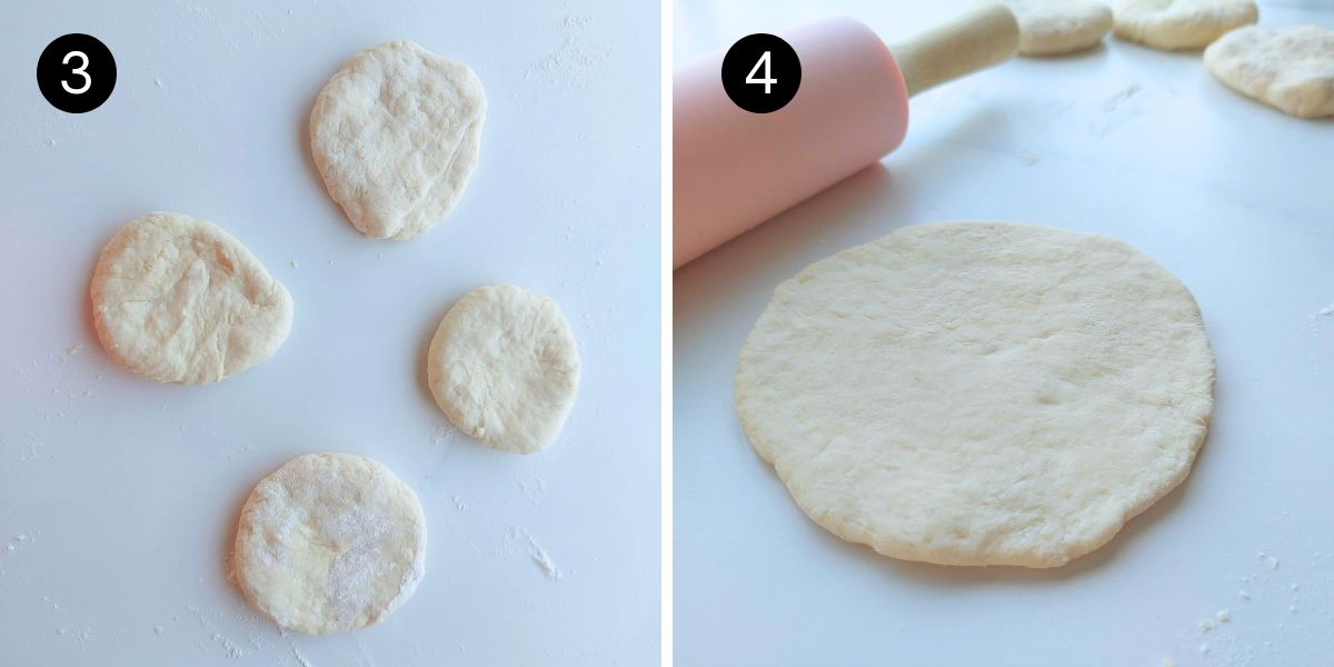 2 ingredient pita steps 3 and 4 shaping and rolling