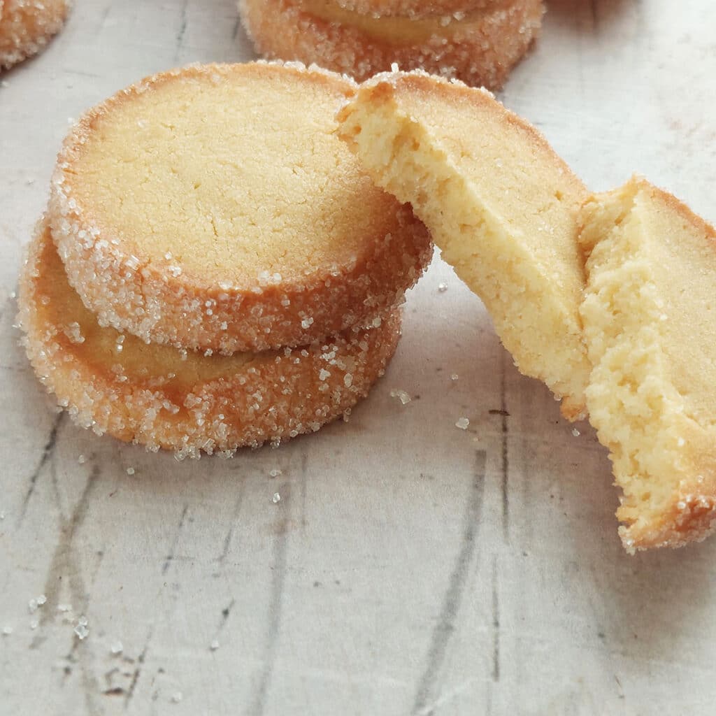 French butter Cookies in half