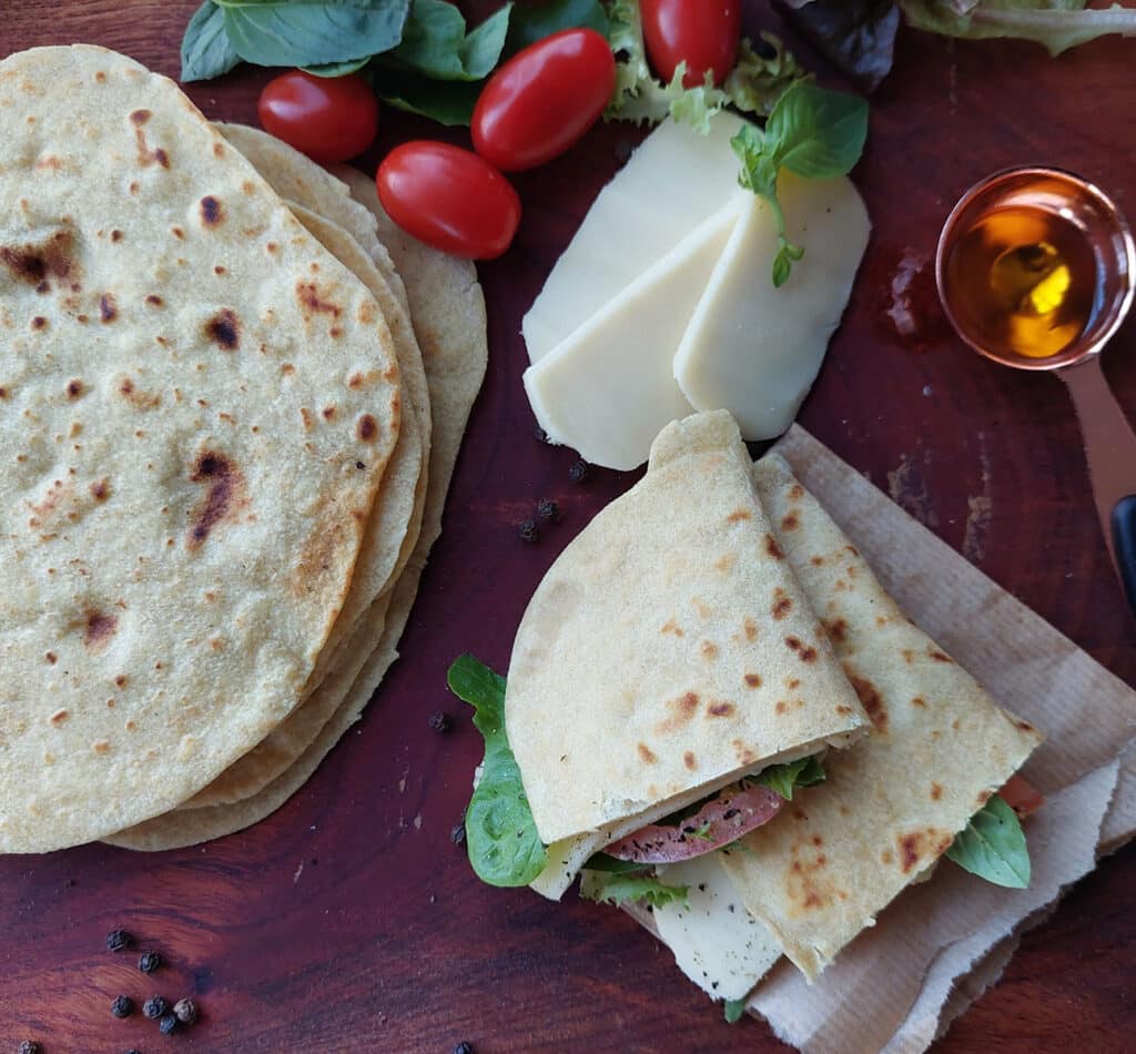 piadina on board with filling ingredients