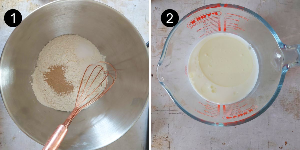 Soft Pita Bread step 1 and 2 dry and wet ingredients