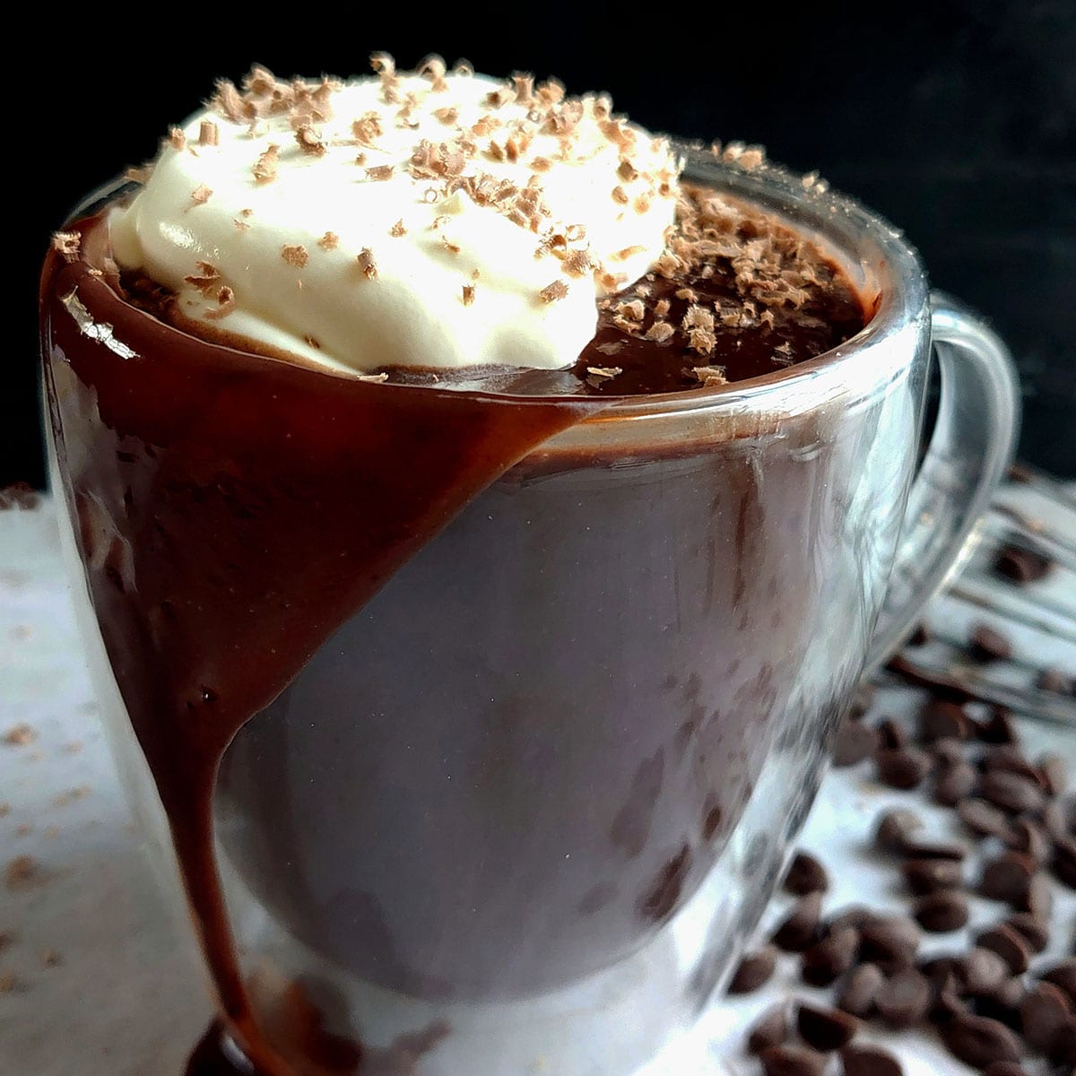 Italian hot chocolate in clear mug