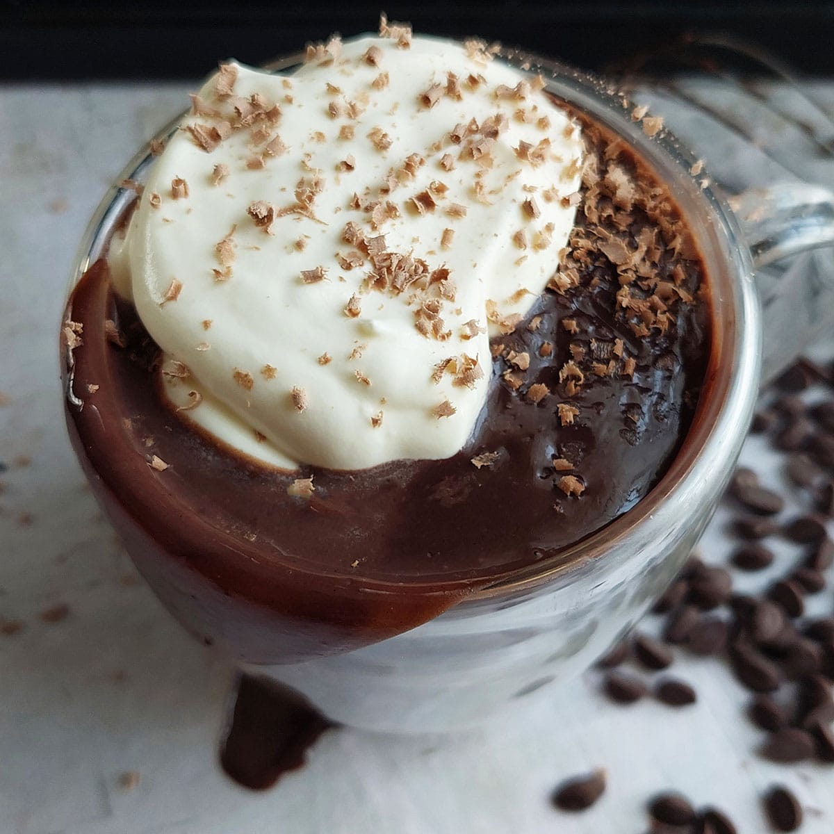 Thick creamy Italian hot chocolate ready to serve