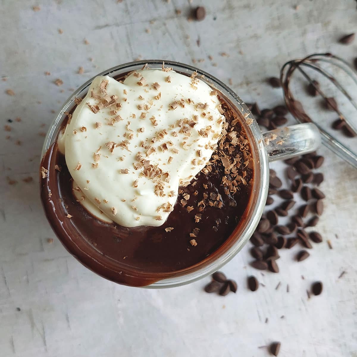 Italian hot chocolate topped with whipped cream