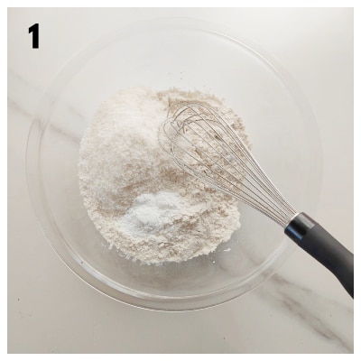 Flour coconut mixture: In a large bowl, whisk together all purpose or cake flour, baking powder, unsweetened shredded (desiccated) coconut and salt and set aside.