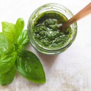 3 ingredient basil pesto in jar