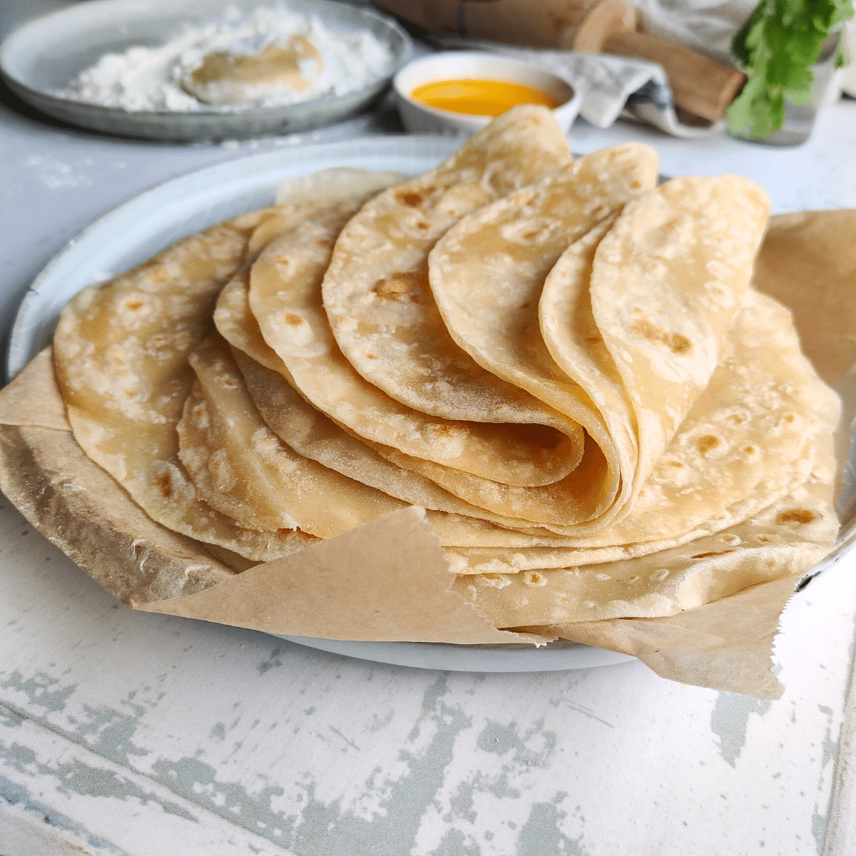 For softer and more flexible flatbreads, use hot water , about 120-130°F (49-54°C) when making the dough.
