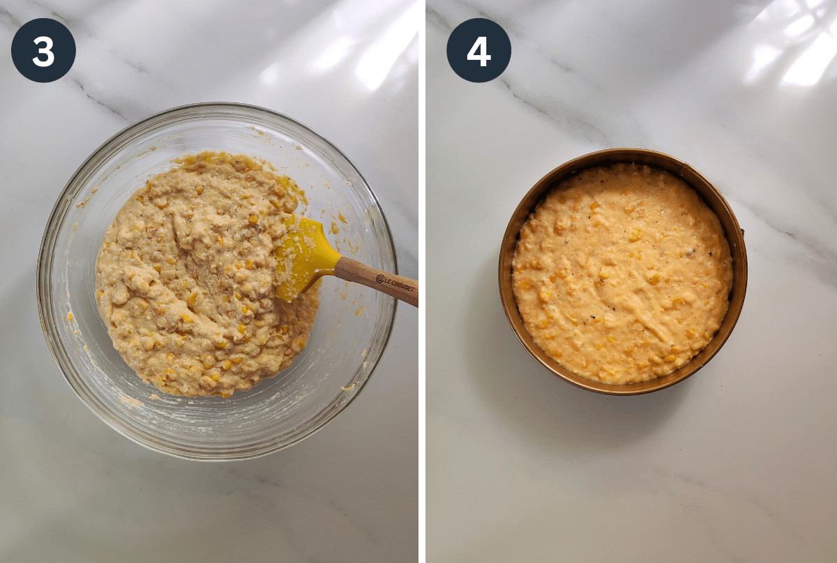Stir everything together with a spatula. Make sure to reach the bottom of the bowl to incorporate any dry flour bits and ensure all ingredients are well mixed.

4. Pour the mixture into a greased and lined 8 inch (20cm) round cake pan