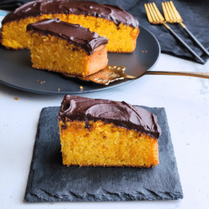 Slice of Brazilian carrot cake on plate