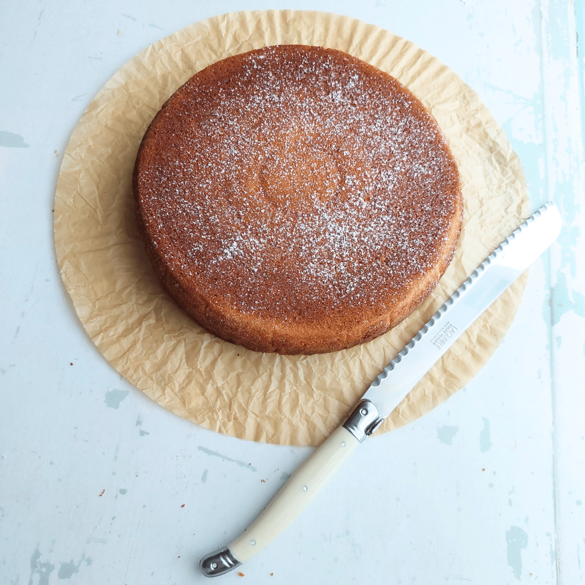 Olive oil cake baked and cooling