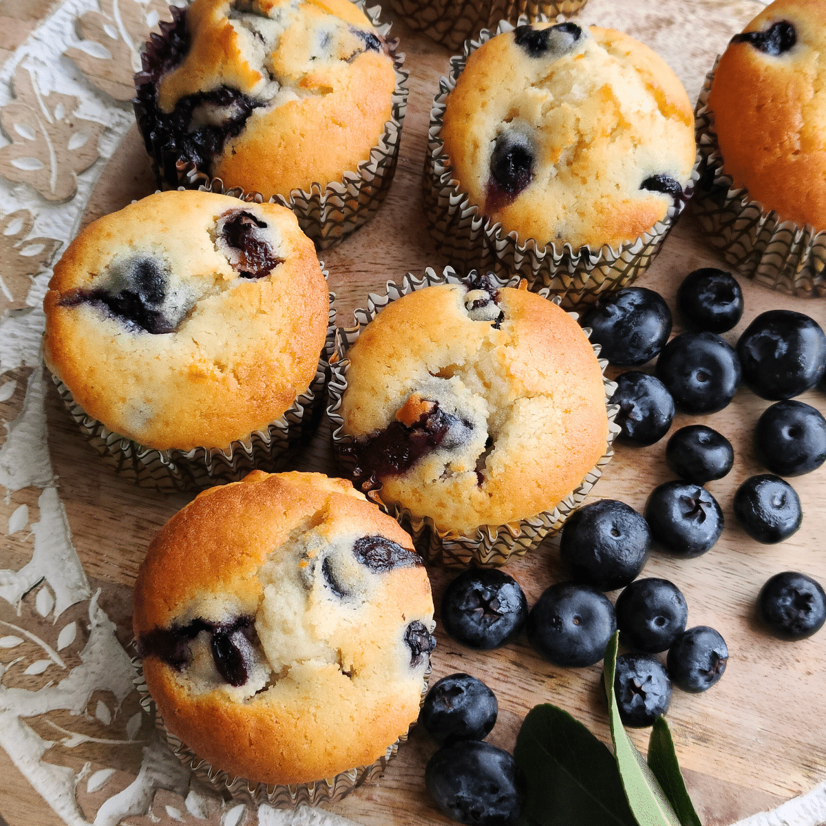 Sour cream blueberry cupcakes on board