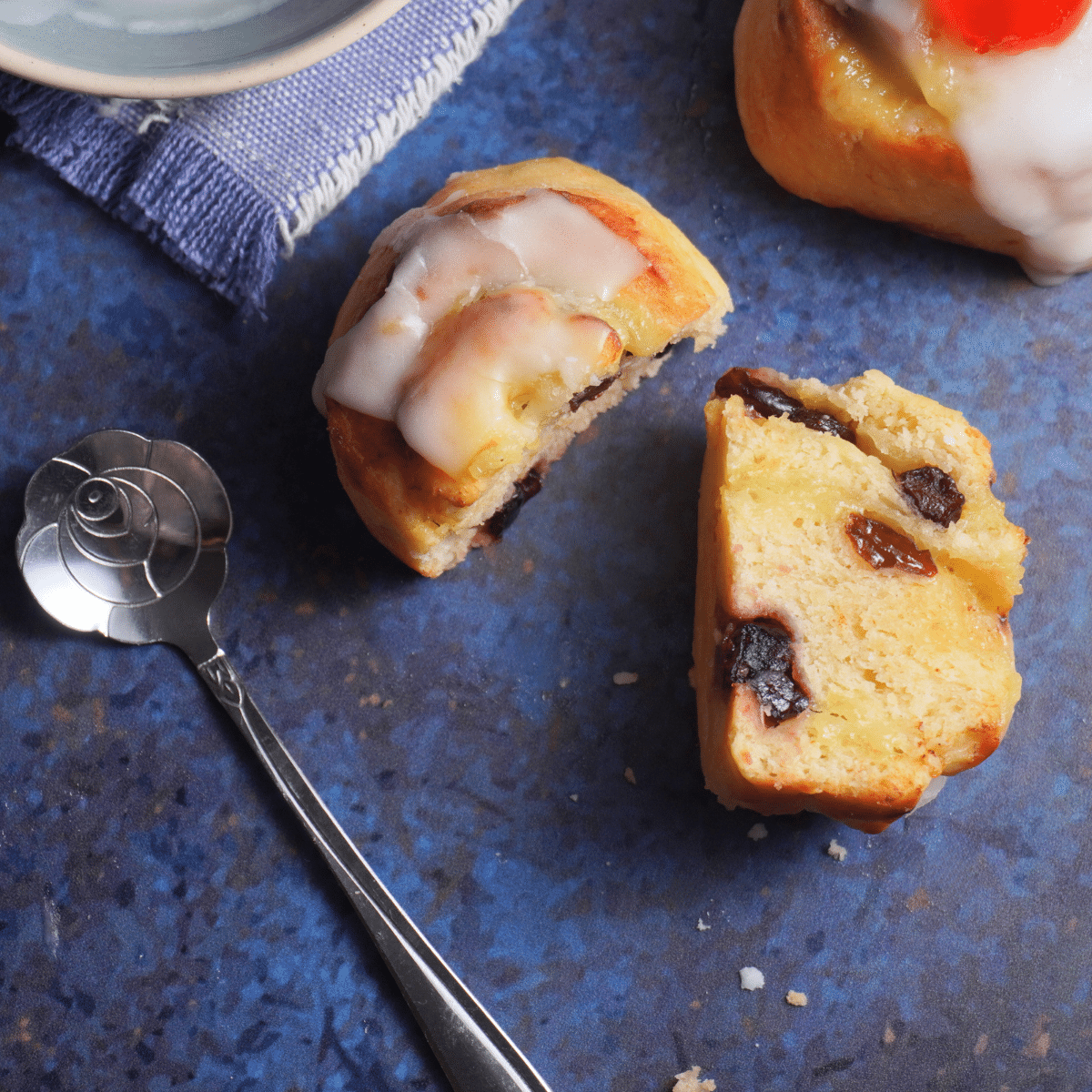 No yeast Lemon Curd Rolls (Belgian buns) cut in half