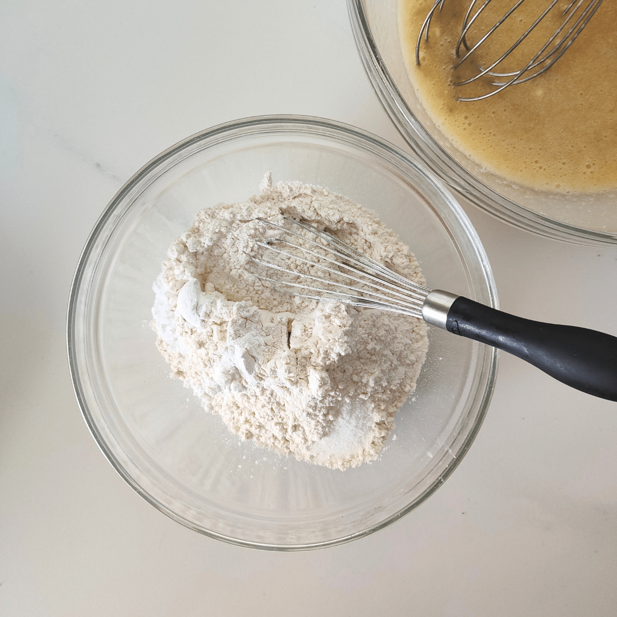 Flour, baking powder, baking soda and salt mixed seperately