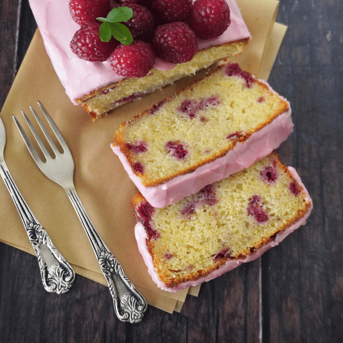 Raspberry lemon loaf slices
