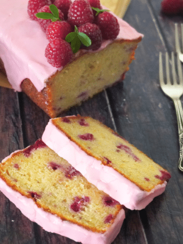 raspberry lemon cake with glaze