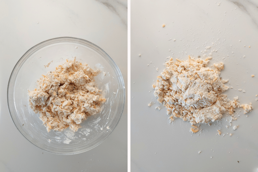 Mix to a shaggy dough Turn out onto floured surface