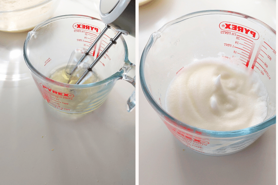Beat egg whites in a separate bowl until stiff peaks form
