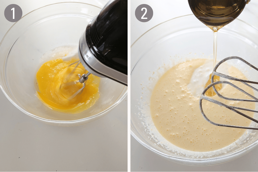 Step 1 and 2 - beat eggs, sugar add buttermilk and oil and vanilla