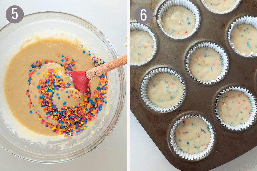 add sprinkles add to paper liners