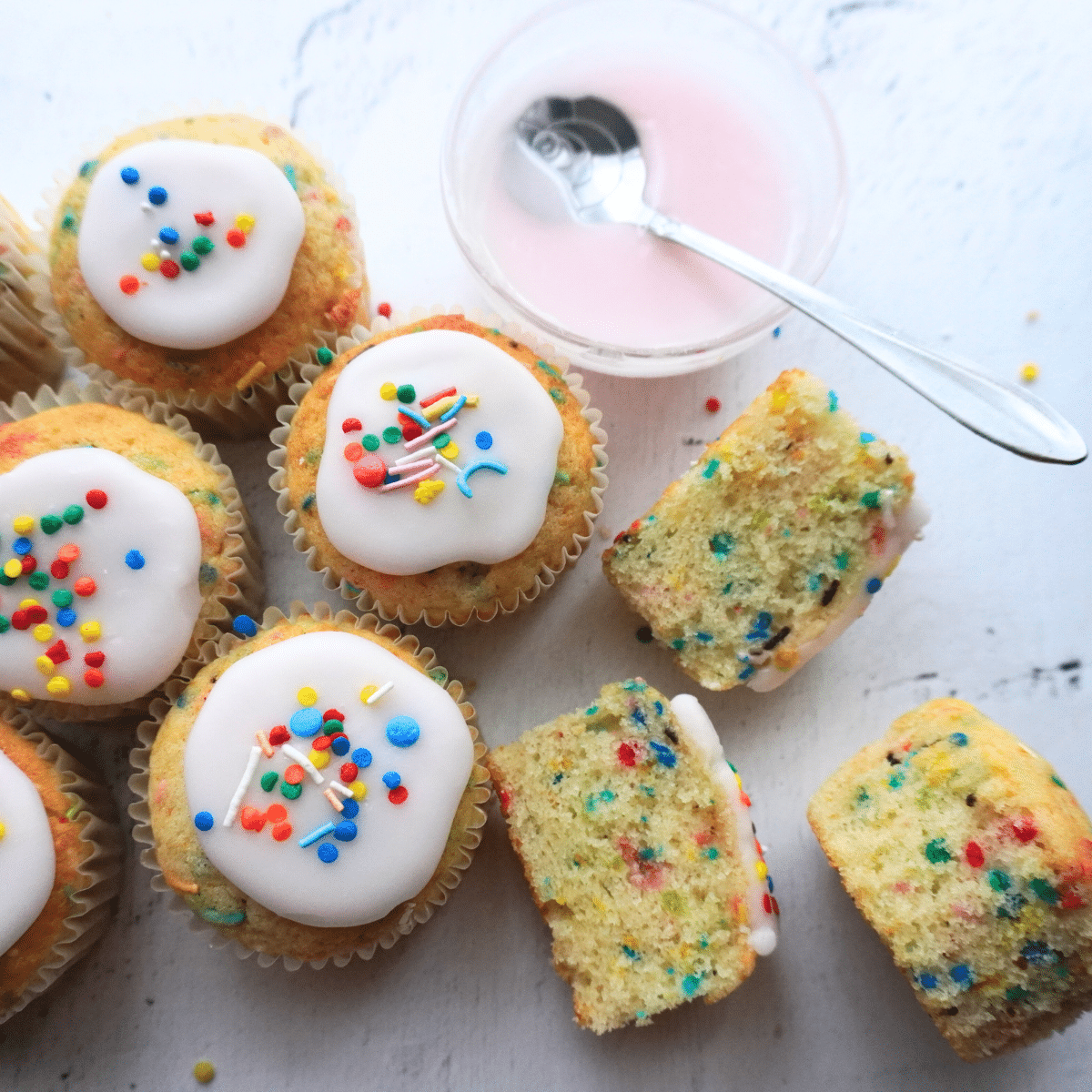 Funfetti cupcakes in half