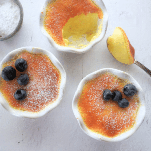 Lemon pudding cake on a plate