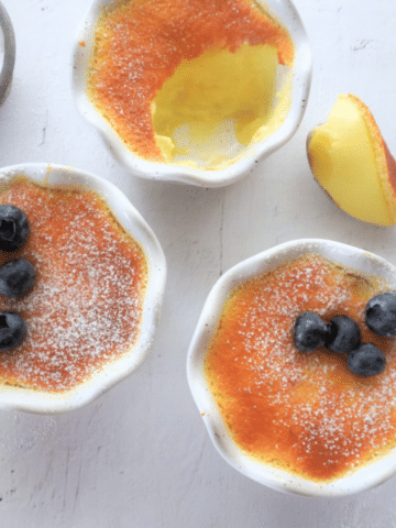 Lemon pudding cake on a plate