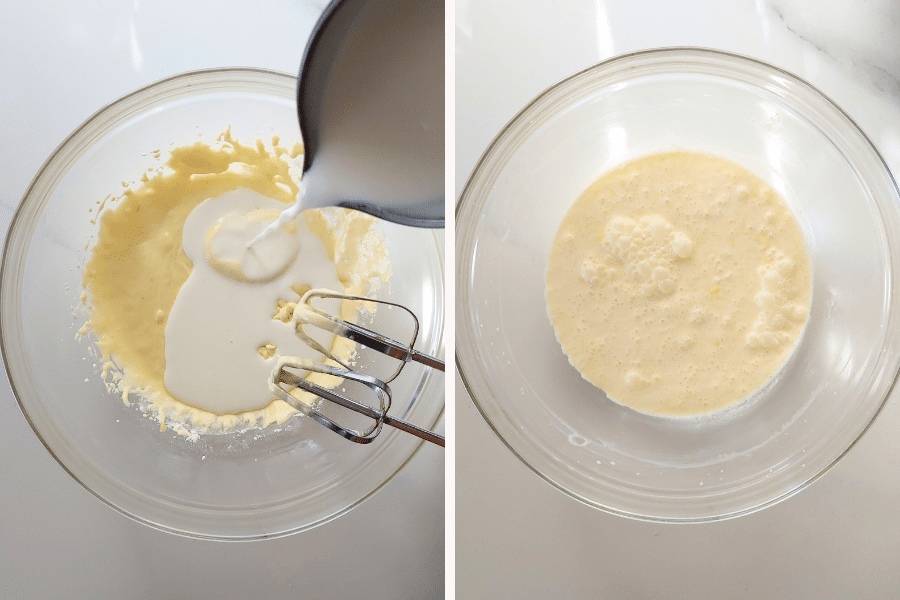 Add milk and beat until liquidy