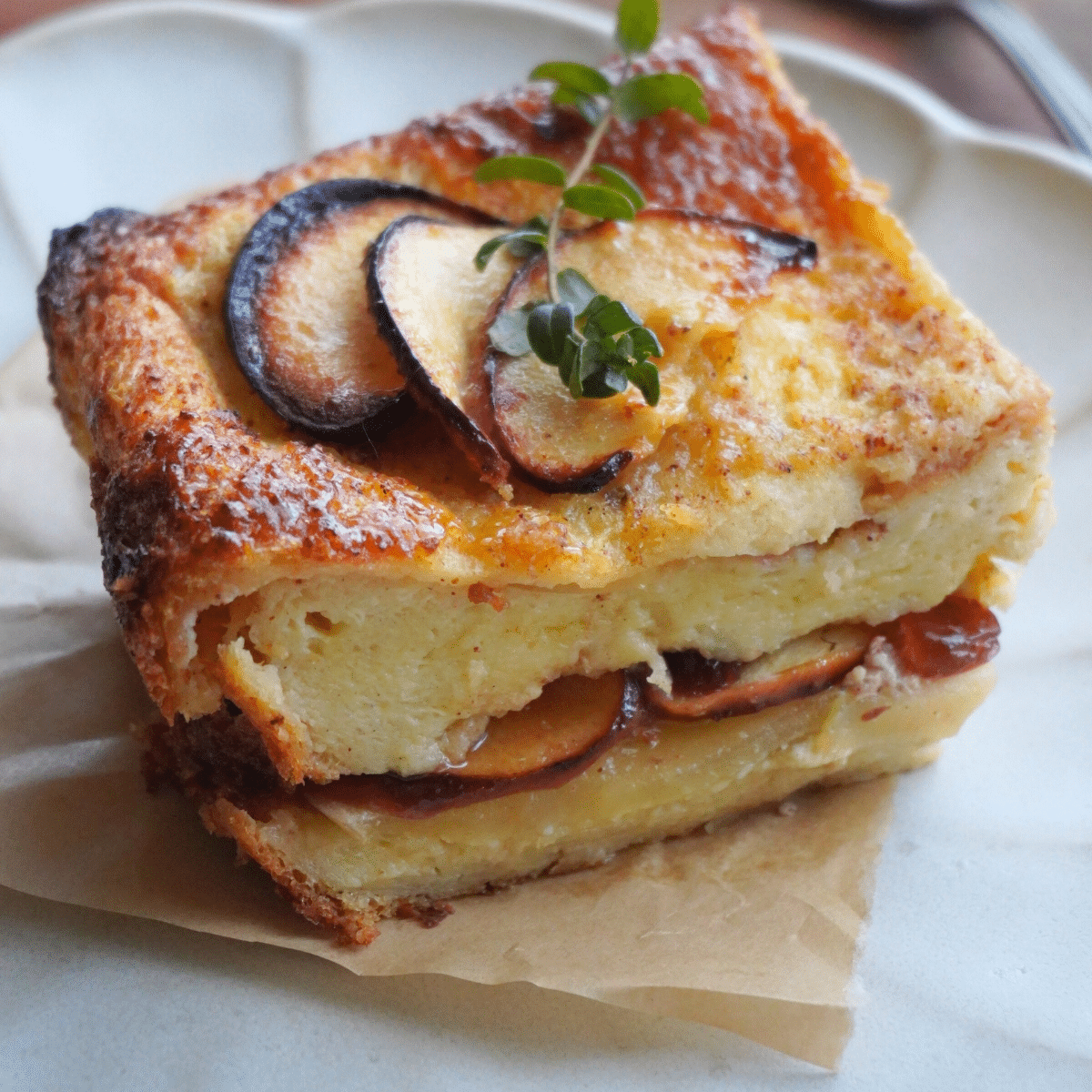 While still warm, brush the bread pudding with warmed apricot jam for a beautiful, glossy finish.