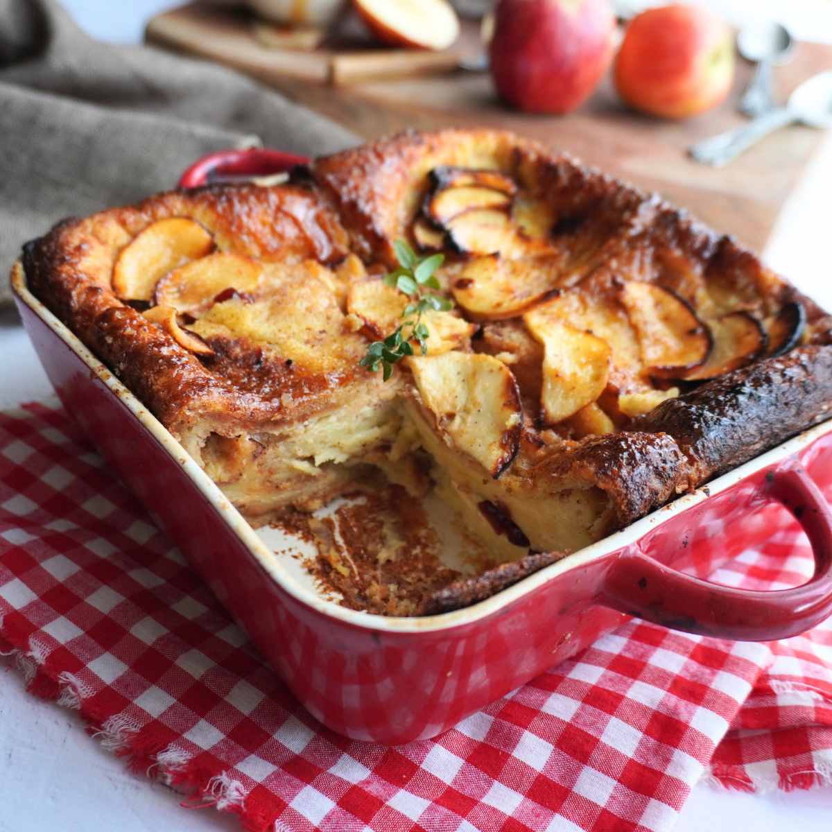 slice of apple sandwich bread pudding