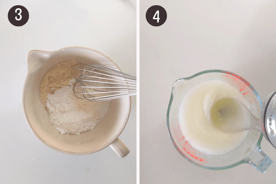 Dry ingredients: In a large bowl, whisk together the almond flour, powdered sugar, all-purpose flour, and salt and set aside.
In a separate bowl, whisk the egg whites until frothy (no need to whip to peaks).