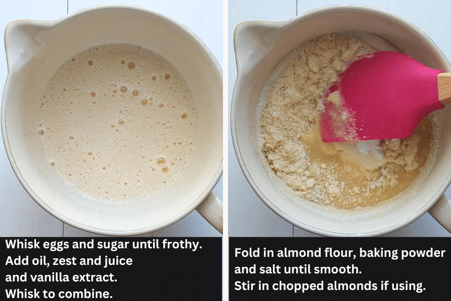 egg and almond flour mixture in bowls