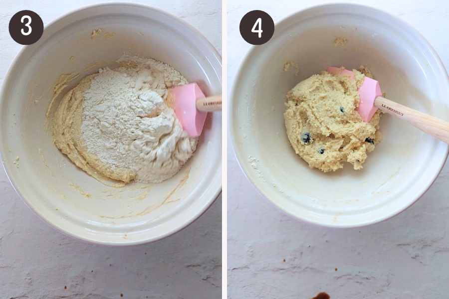 combining ingredients and blueberries