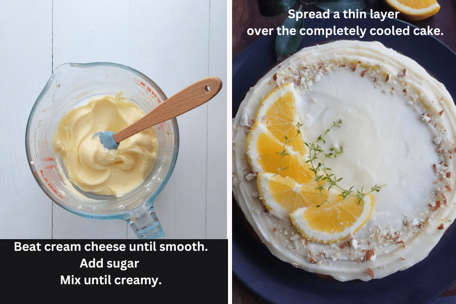 cream cheese frosting mixed and spread over cake