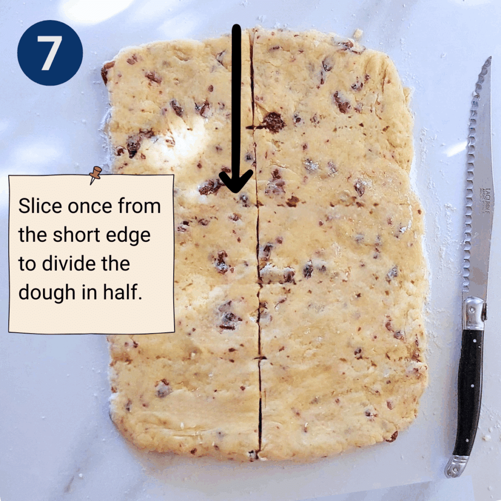 Dough sliced in half from short edge