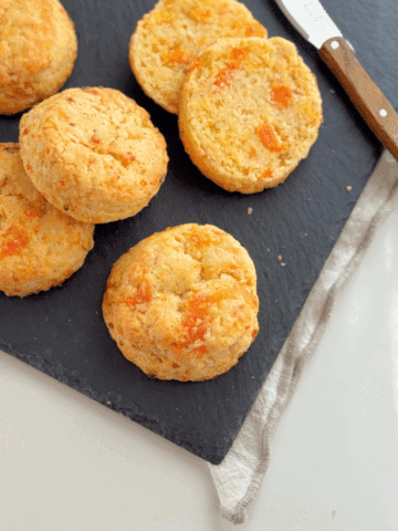 Dried Apricot and marzipan scones on slate tile