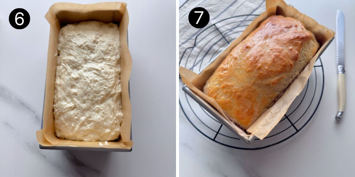 dough in pan and baked